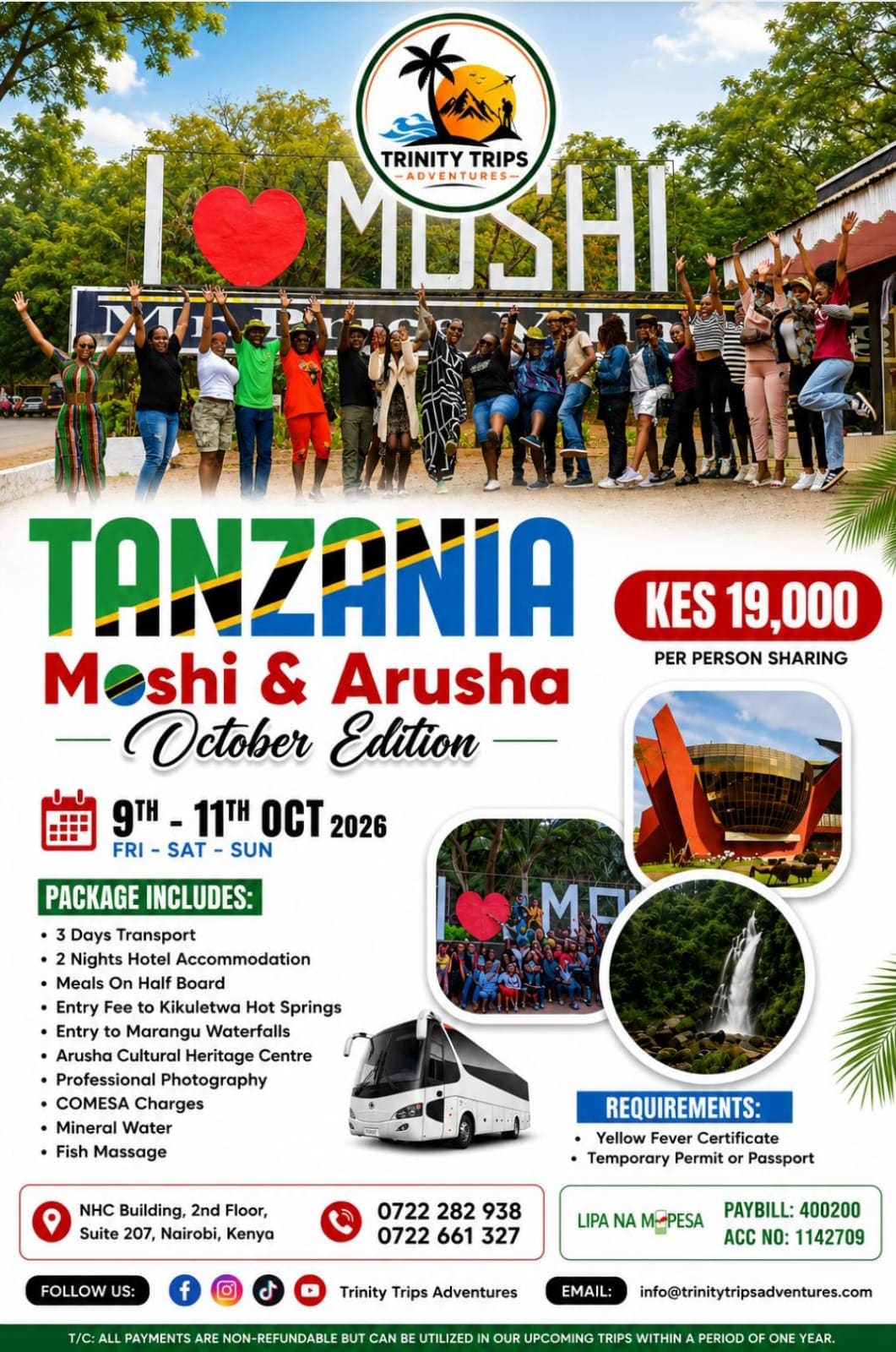 Trinity Trips brochure: Moshi and Arusha Tanzania 3-day trip, October edition.
